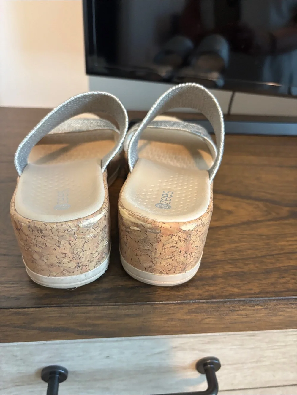 Bzees Silver Dual-Strap Slide Sandals